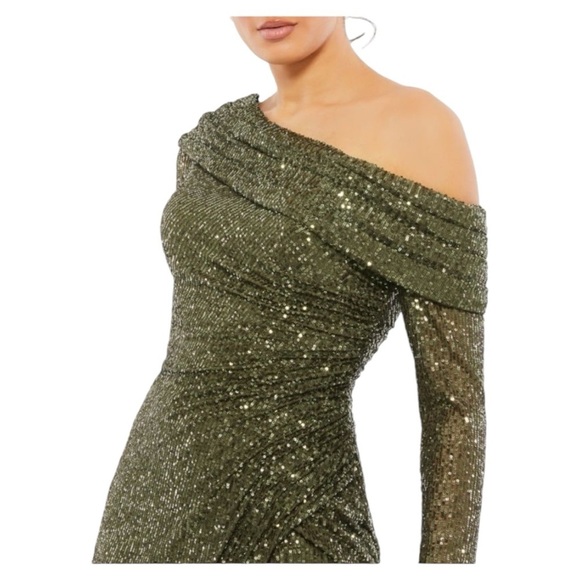 NWT MAC DUGGAL One Shoulder Sequin Midi Dress - Picture 4 of 9